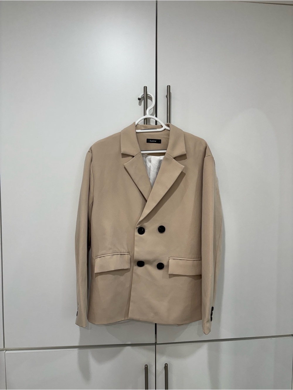 Beige Double-Breasted Men's Blazer Jacket